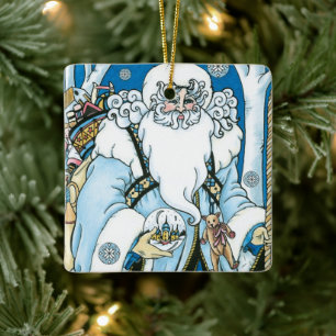 Adorno De Cerámica Navidad vintage, Papá Noel Azul con globo de niev