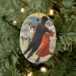 Adorno De Cerámica Navidad vintage, patinaje romántico sobre hielo en<br><div class="desc">Ilustracion Vintage Feliz Navidad,  imagen deportiva que presenta a un hombre y una mujer enamorados del patinaje sobre hielo. Amor y romance en el Día del Navidad. ¡Muy romántico!</div>