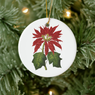 Adorno De Cerámica Navidad Vintage, Planta Invernal de Poinsettia Roj