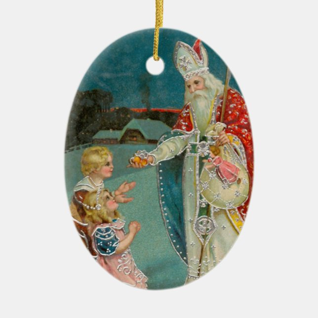 Adorno De Cerámica Navidad vintage San Nicolás (Frente)