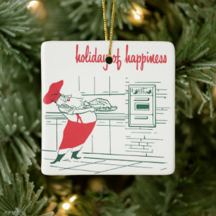 Adorno De Cerámica Navidad Vintage, Santa Claus Chef y Pavo