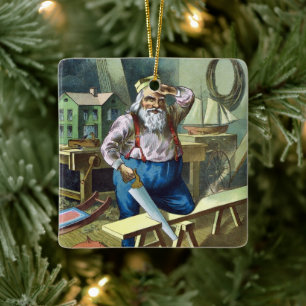 Adorno De Cerámica Navidad Vintage, Santa Claus Construyendo Juguetes