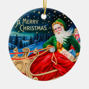 Adorno De Cerámica Navidad vintage Santa Trineo Noche estrellada