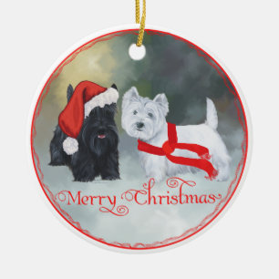 Adorno De Cerámica Navidad Westie Scottie