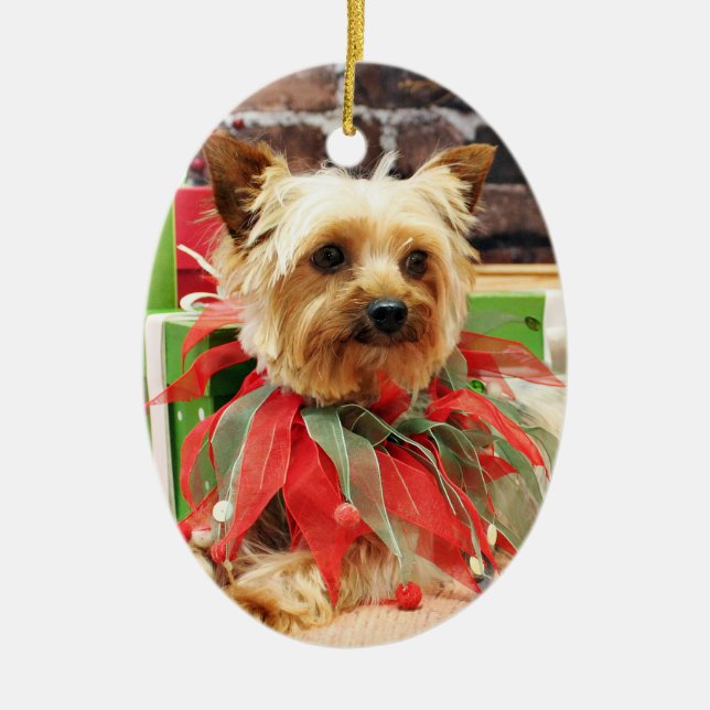 Adorno De Cerámica Navidad - Yorkie - Kinsey (Frente)