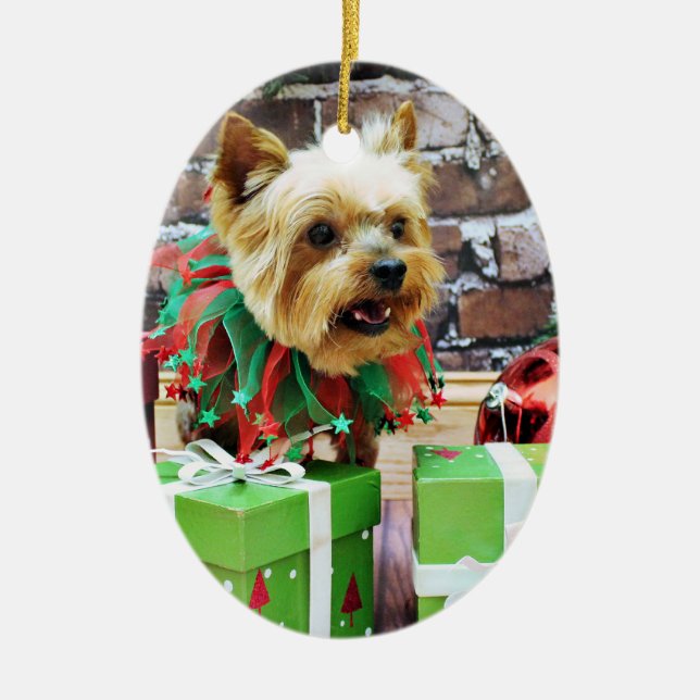 Adorno De Cerámica Navidad - Yorkie - Willie (Frente)