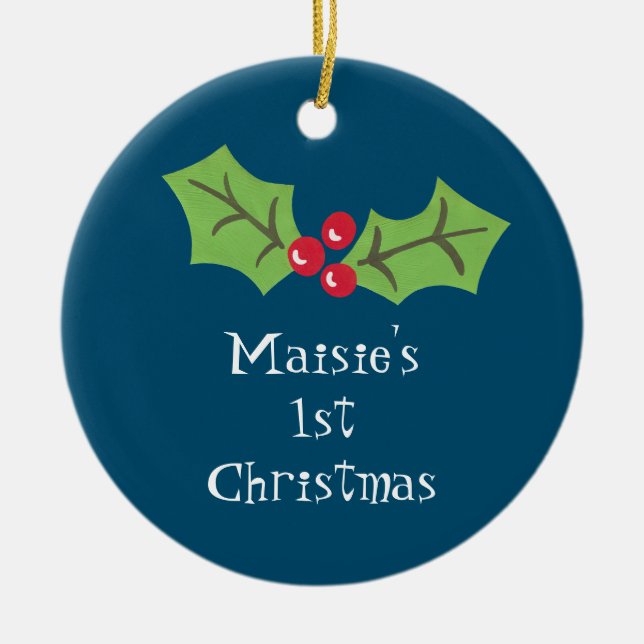 Adorno De Cerámica Navidades 1.ª Holly y Berries personalizados (Frente)