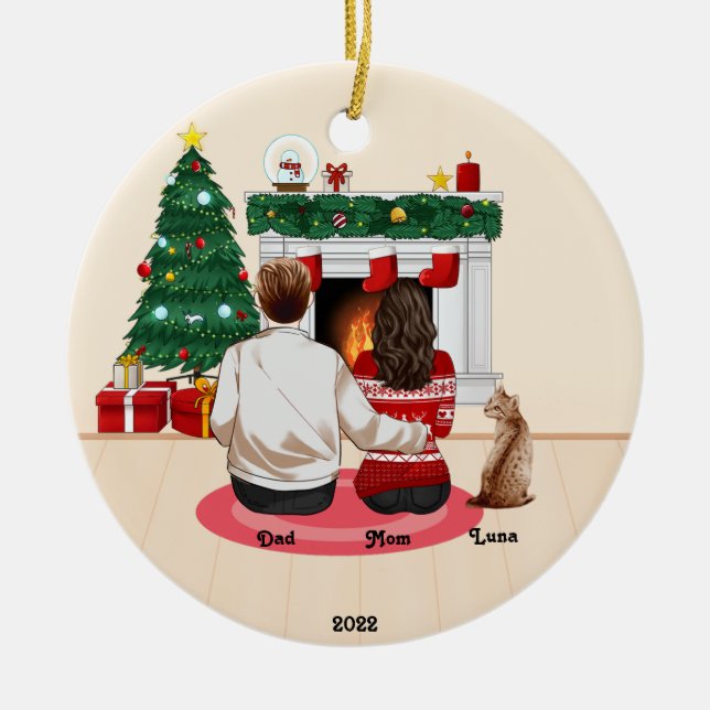 Adorno De Cerámica Navidades 2022 Personalizar a la familia Mamá Papá (Frente)