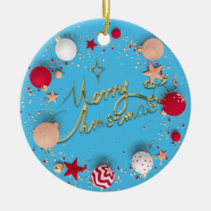 Adorno De Cerámica navidades 3D Baubles Imagen Fondo azul