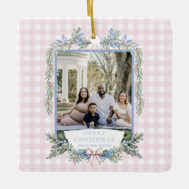 Adorno De Cerámica Navidades Abuelos de Rosa y Holly Azul (Anverso)