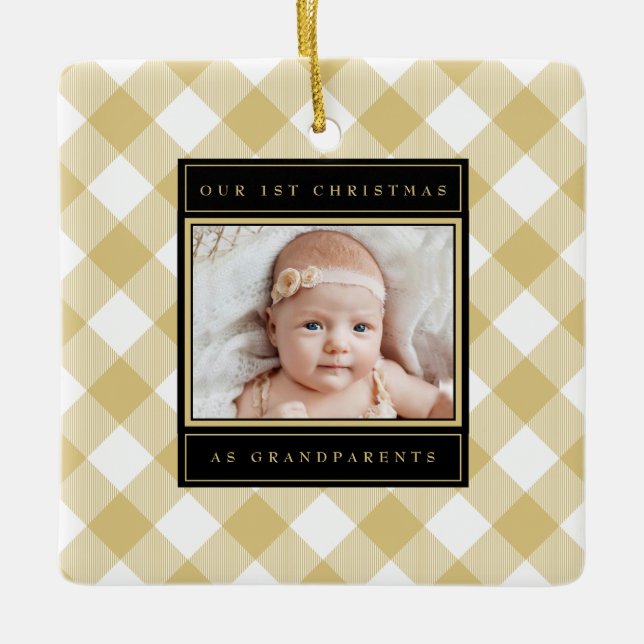 Adorno De Cerámica Navidades abuelos foto de oro blanco (Anverso)