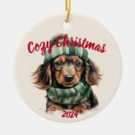 Adorno De Cerámica Navidades acogedores Dachshund: acuarela