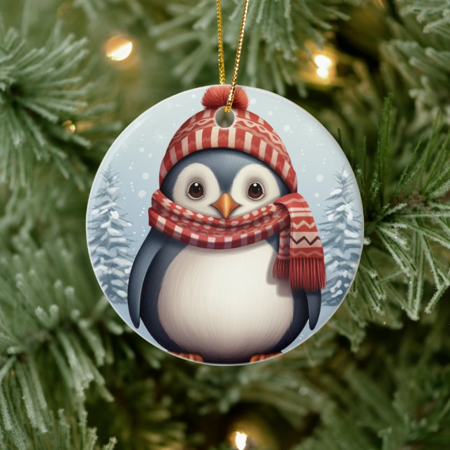 Adorno De Cerámica Navidades acuarela añadir mensaje pingüino (Árbol)