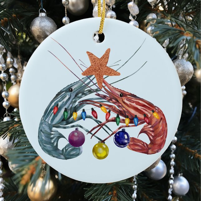 Adorno De Cerámica Navidades Acuarela Camarón Crustáceo (Subido por el creador)