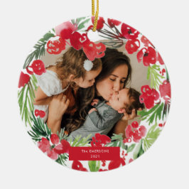 Adorno De Cerámica Navidades acuarela marco floral Foto