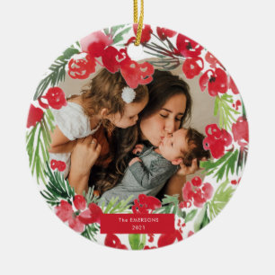 Adorno De Cerámica Navidades acuarela marco floral Foto
