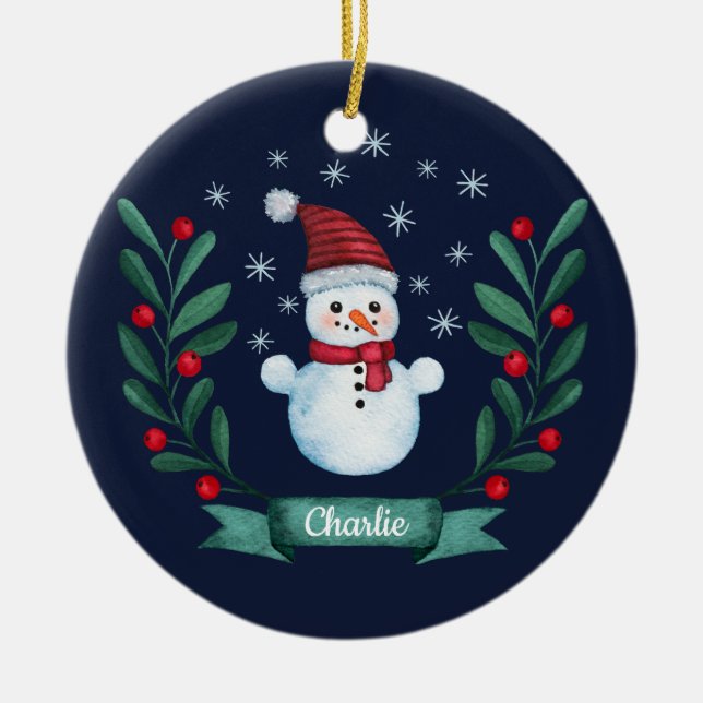 Adorno De Cerámica Navidades acuarela Personalizado de nieve Marina A (Frente)