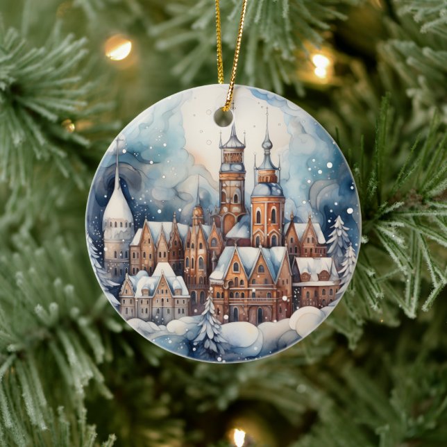 Adorno De Cerámica Navidades acuarela pueblo agregar sentimiento (Árbol)
