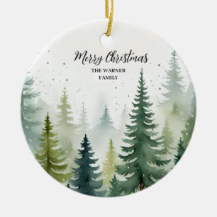 Adorno De Cerámica Navidades acuarelas Árboles forestales Nevados Eve