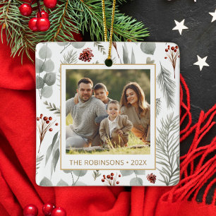 Adorno De Cerámica Navidades acuarelas Foliage Gold Typography