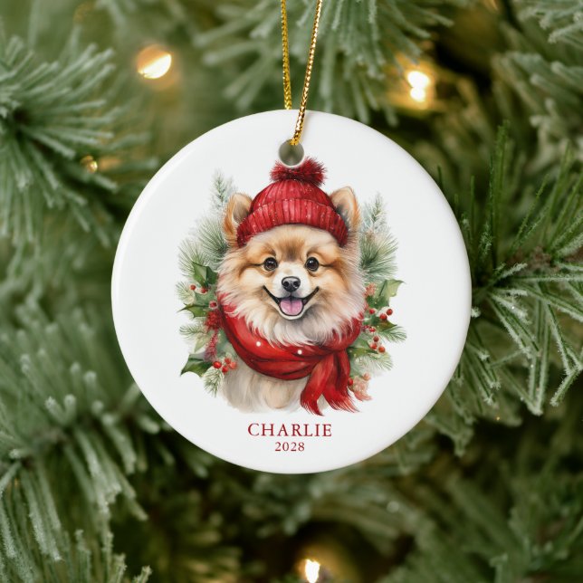 Adorno De Cerámica Navidades acuáticos Foto de perro de Pomerania (Árbol)
