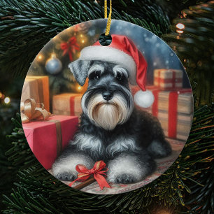 Adorno De Cerámica Navidades Adorables en miniatura de Schnauzer Dog