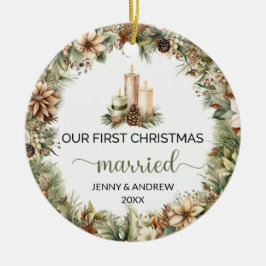 Adorno De Cerámica Navidades agradables de color verde pastel y beige