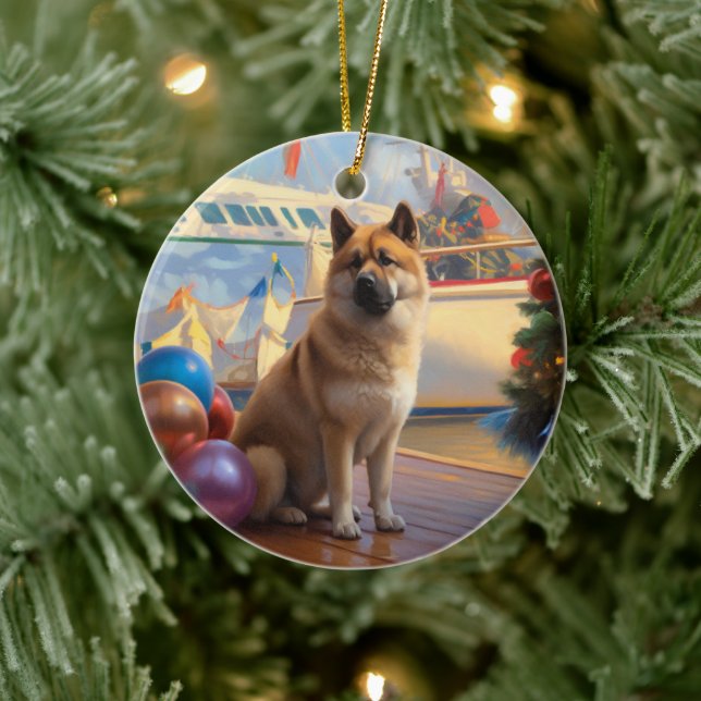 Adorno De Cerámica Navidades Akita norteamericanos en crucero: feroz  (Árbol)