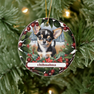 Adorno De Cerámica Navidades alegres Personalizados de chihuahua negr