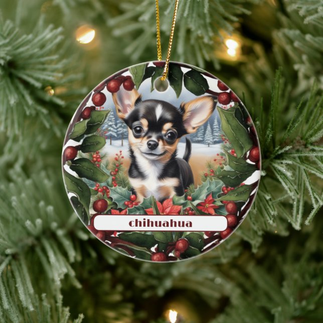 Adorno De Cerámica Navidades alegres Personalizados de chihuahua negr (Árbol)