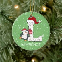 Navidades Alphabet L Santa Hat Penguin Snowflake