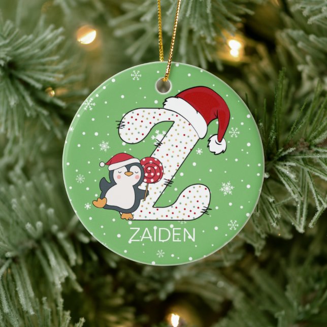 Adorno De Cerámica Navidades Alphabet Z Santa Hat Penguin Snowflake (Árbol)