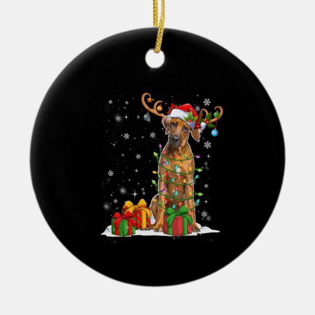 Adorno De Cerámica Navidades alumbran a perro negro de Rodesia (Frente)