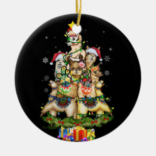 Adorno De Cerámica Navidades alumbran Llama Santa Hat Tree Llama
