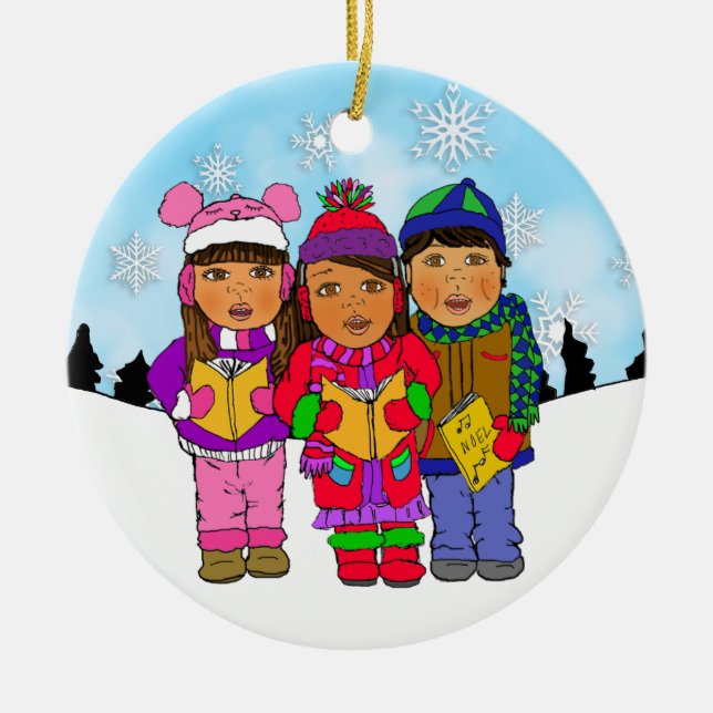 Adorno De Cerámica Navidades amables cantantes de vacaciones personal (Frente)
