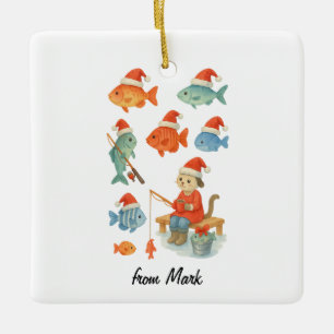 Adorno De Cerámica Navidades amantes de la pesca con tema de Santa Ha