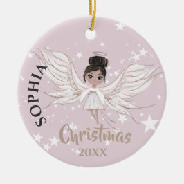 Adorno De Cerámica Navidades Angel Dark Hair Stars Foto Cute Rosa 
