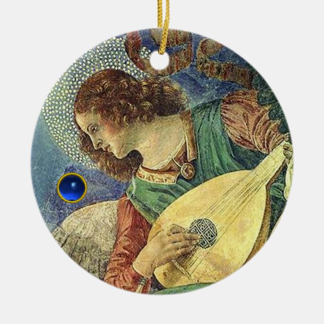 Adorno De Cerámica NAVIDADES ANGEL HACIENDO MÚSICA Piedra Gema Azul (Frente)