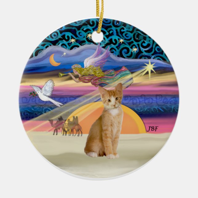 Adorno De Cerámica Navidades Ángel - Naranja - gato de tabby blanco 4 (Frente)