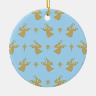 Adorno De Cerámica Navidades Angel Nativity Star Baby Blue Gold