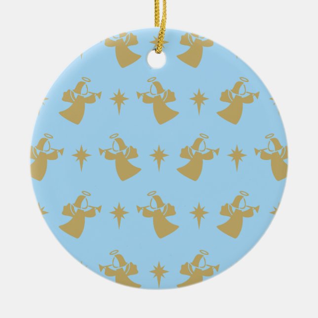 Adorno De Cerámica Navidades Angel Nativity Star Baby Blue Gold (Frente)