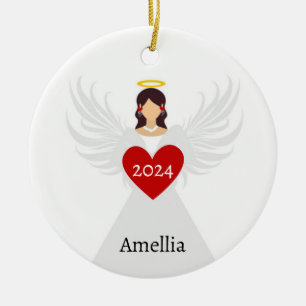 Adorno De Cerámica Navidades Angel Red Elegalized Nombre Regalo