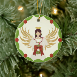 Adorno De Cerámica Navidades Angel Red Green Holly Wreath Año 2024