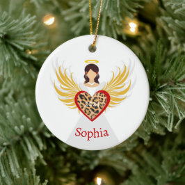 Adorno De Cerámica Navidades Angel Red Heart Leopard Wings Nombre Gif
