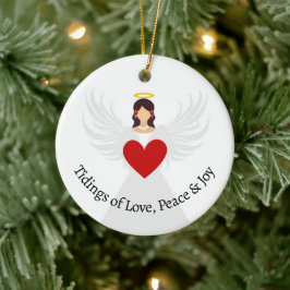 Adorno De Cerámica Navidades Angel Red Heart Love Peace Joy Name Gift