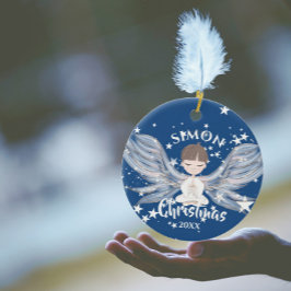Adorno De Cerámica Navidades Angel Stars Foto Blue Cute Ceramic O