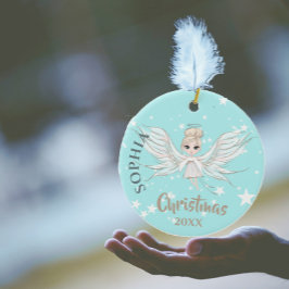Adorno De Cerámica Navidades Angel Stars Foto Blue Pink Cute