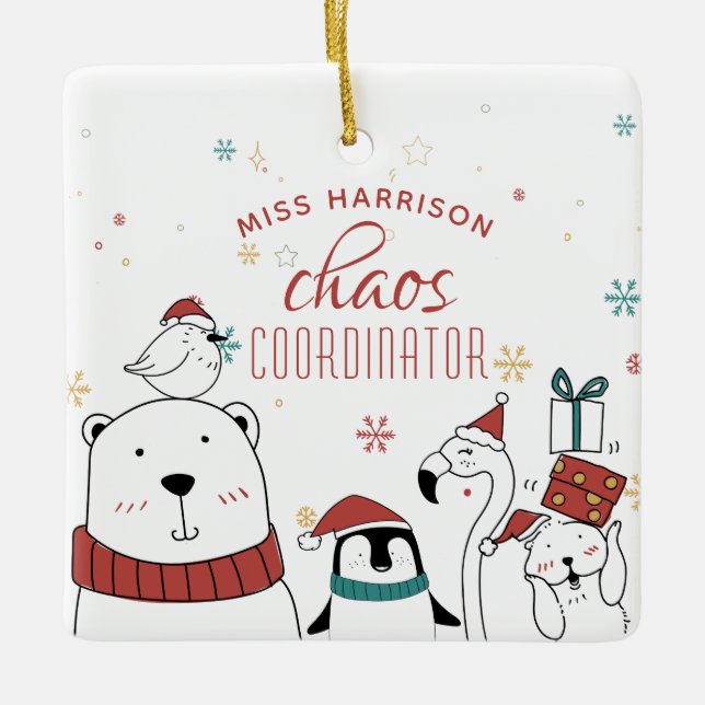 Adorno De Cerámica Navidades Animales Coordinador de caos Personaliza (Anverso)