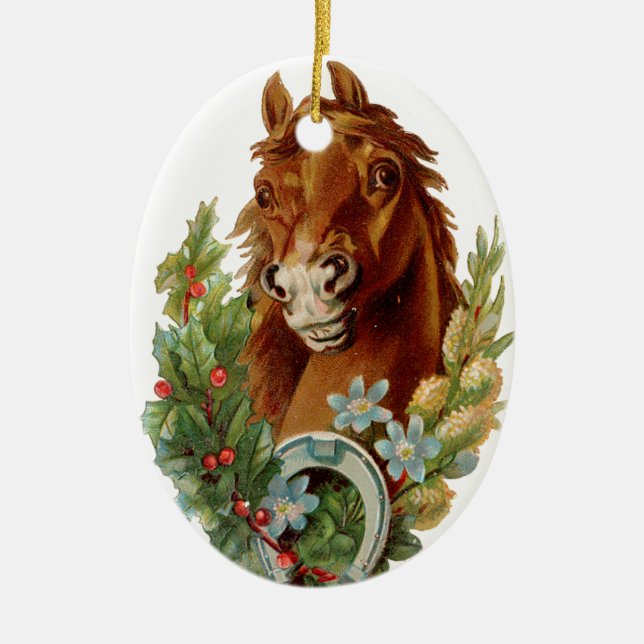 Adorno De Cerámica Navidades anticuados, caballo (Frente)