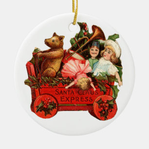 Adorno De Cerámica Navidades anticuados, caja de juguetes